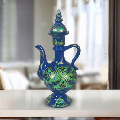 blue hand-painted decorative ceramic surahi
