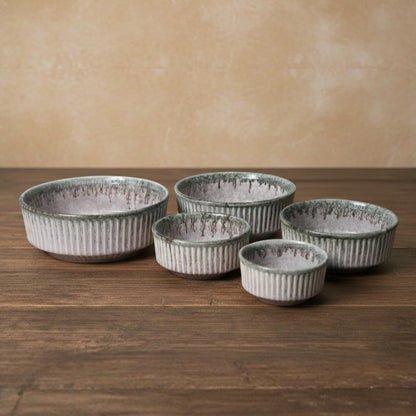 Ribbed Ceramic Serving Bowl Set of 5