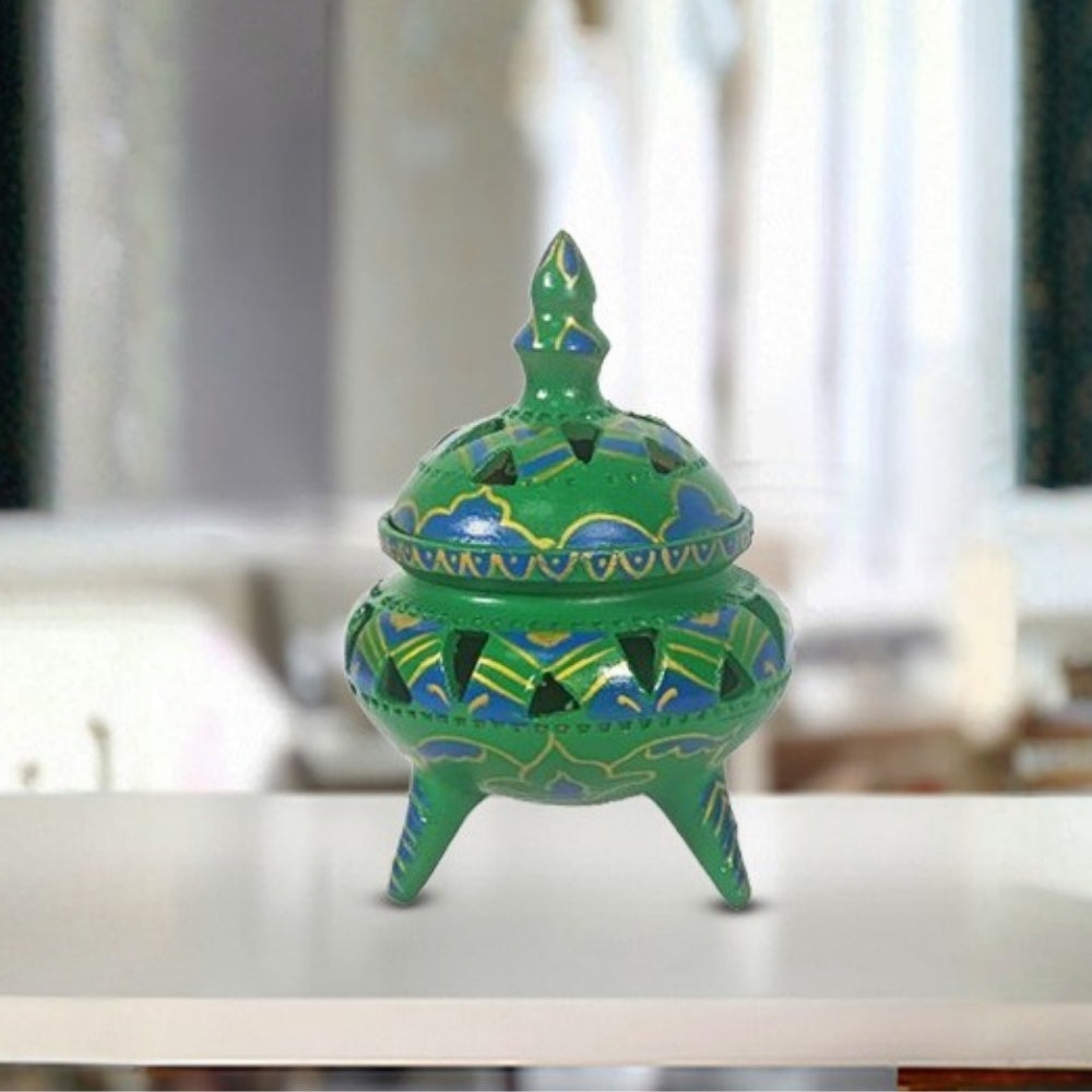 Aromaise green decorative clay incense lid stand