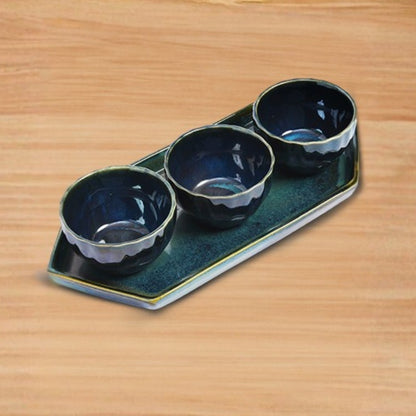  black ceramic round bowl set with tray elegant serveware bowls for snacks desserts and stylish table presentation