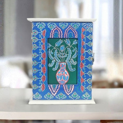 blue floral wooden decorative key box
