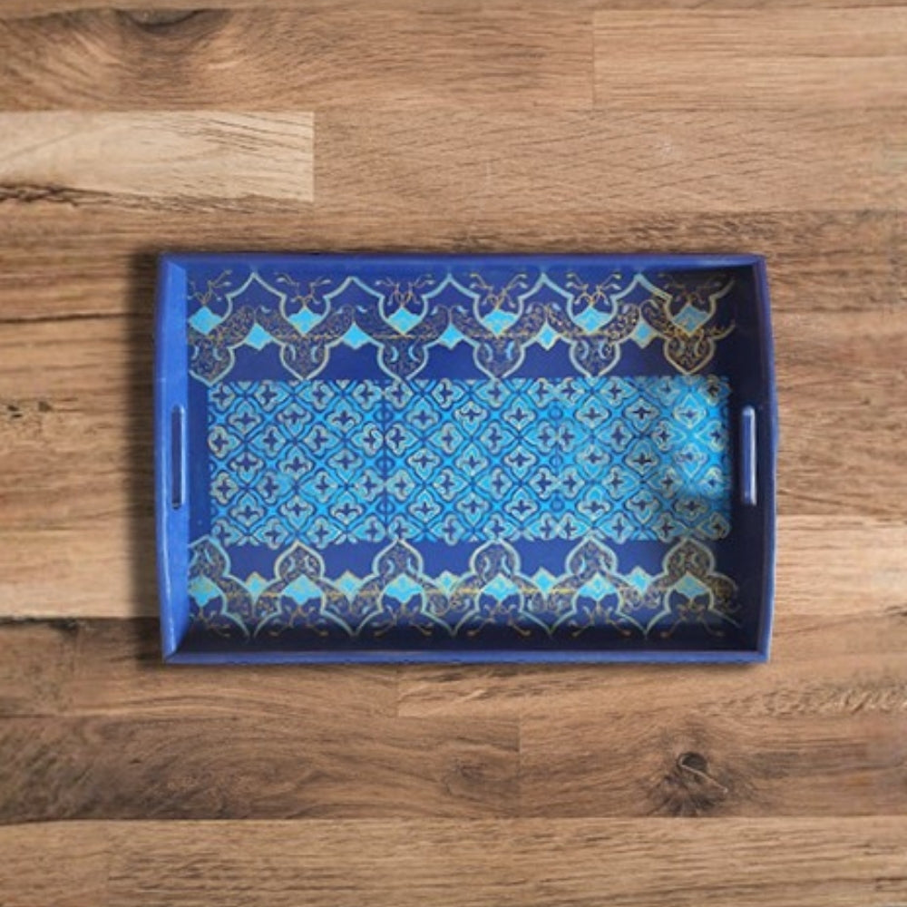 blue floral wooden decorative tray