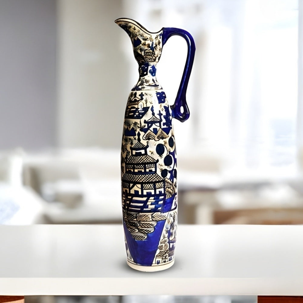  chinese ceramic decorative pitcher cylindrical tall showpiece for home decor accent with traditional artistic printed design