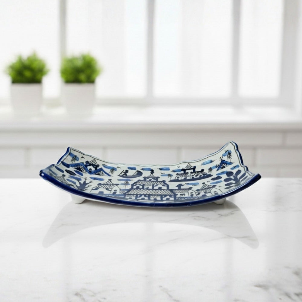  chinese ceramic rectangular platter with traditional artistic pattern for serving snacks and main dishes