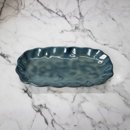 crinkle black ceramic rectangular 26cm platter set of 2 with textured finish for serving snacks and appetizers