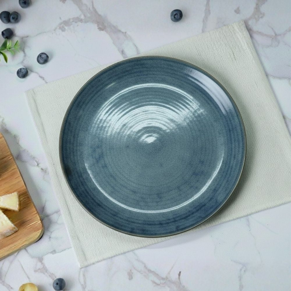 deep sea green ceramic full plate set of 6 round plates for dining serving with smooth glazed finish