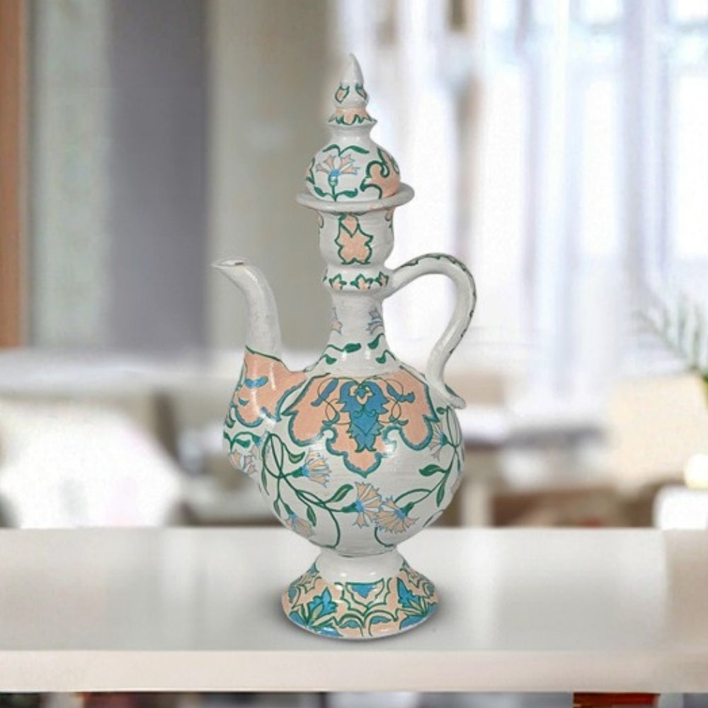 white hand-painted decorative ceramic pitcher