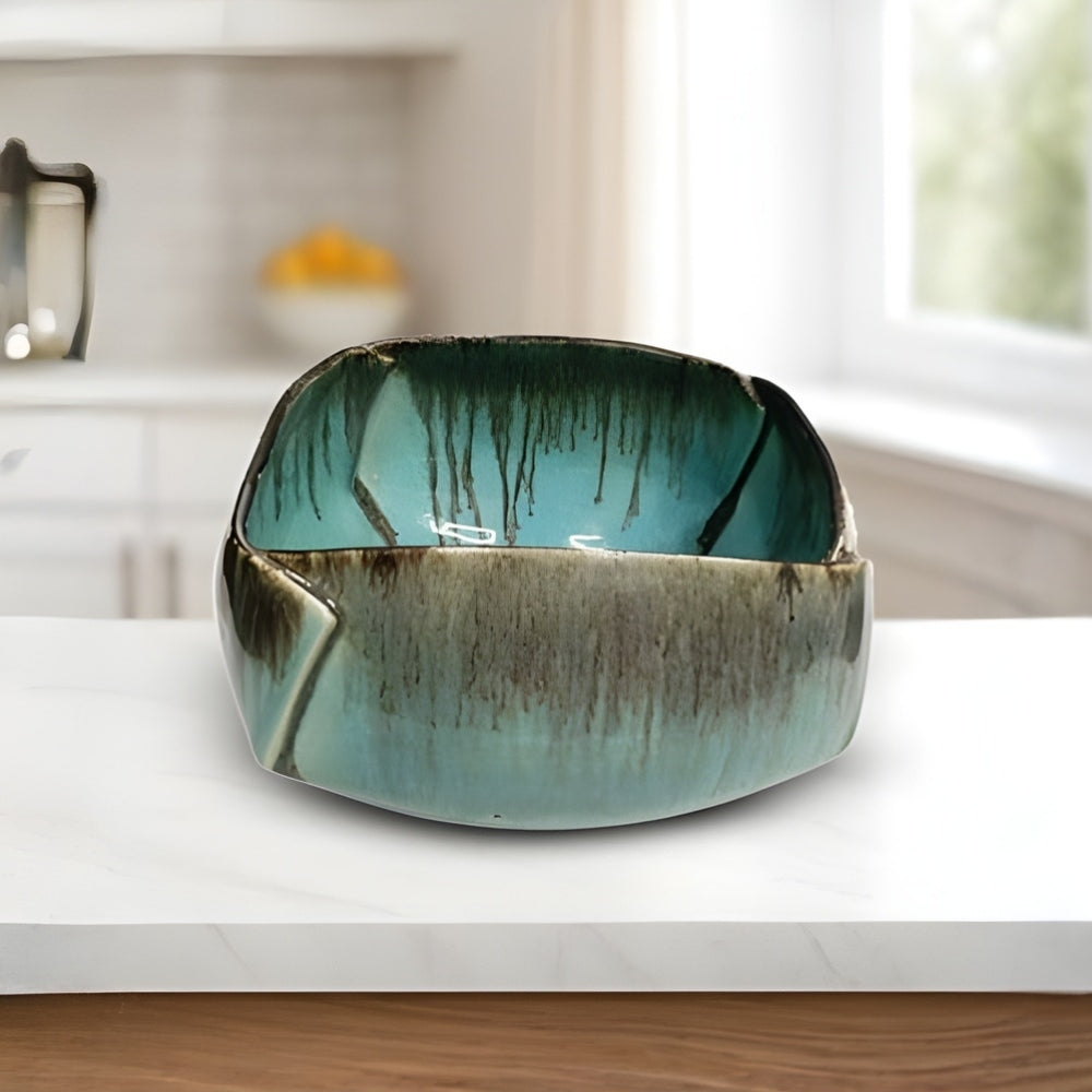  ocean blue ceramic square bowl 17cm serving bowl for snacks and durable glazed finish