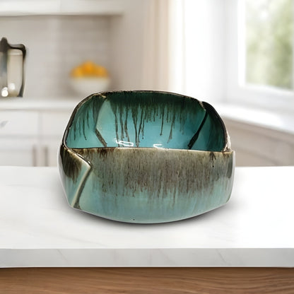  ocean blue ceramic square bowl 17cm serving bowl for snacks and durable glazed finish