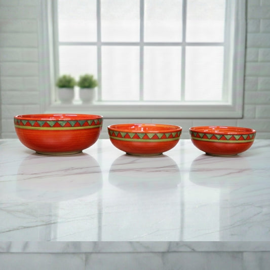  orange crown ceramic serving bowl set of 3 for serving snacks salads desserts and everyday dining use