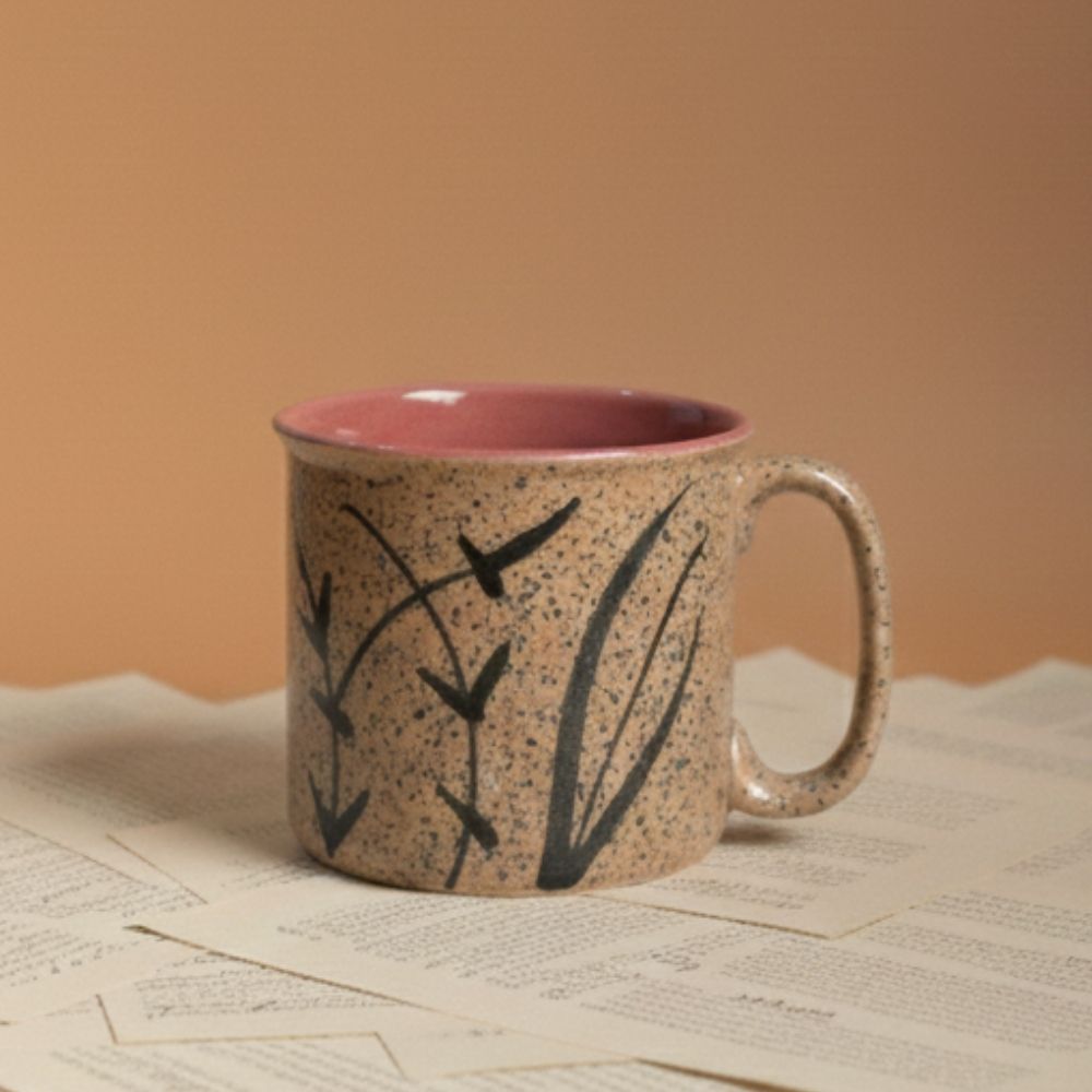 pink edge beige speckled ceramic jumbo mug set of 2 for tea and coffee serving
