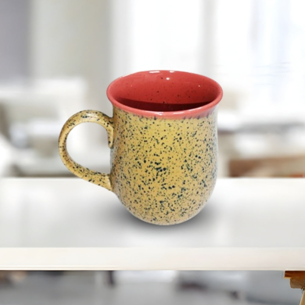  pink edge yellow speckled ceramic mug set of 2 cylindrical mugs for tea and coffee serving durable glazed finis