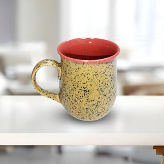  pink edge yellow speckled ceramic mug set of 2 cylindrical mugs for tea and coffee serving durable glazed finis