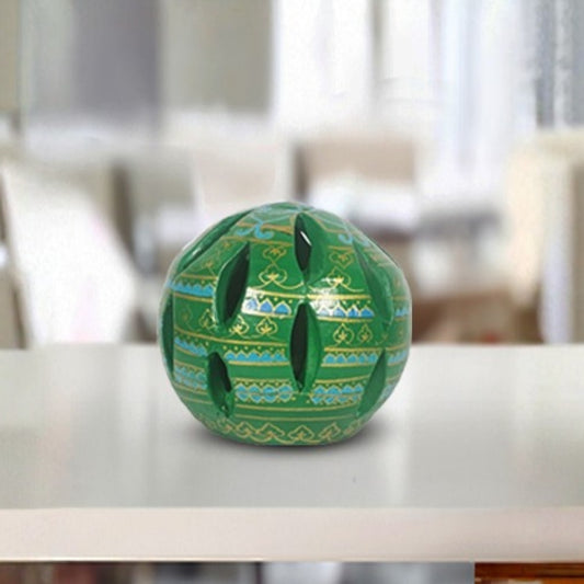 green hand-painted ceramic decorative lantern