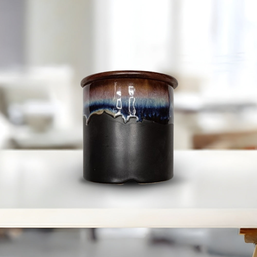  royal black blue shaded ceramic circular canister for kitchen storage and decorative use with premium glazed finish
