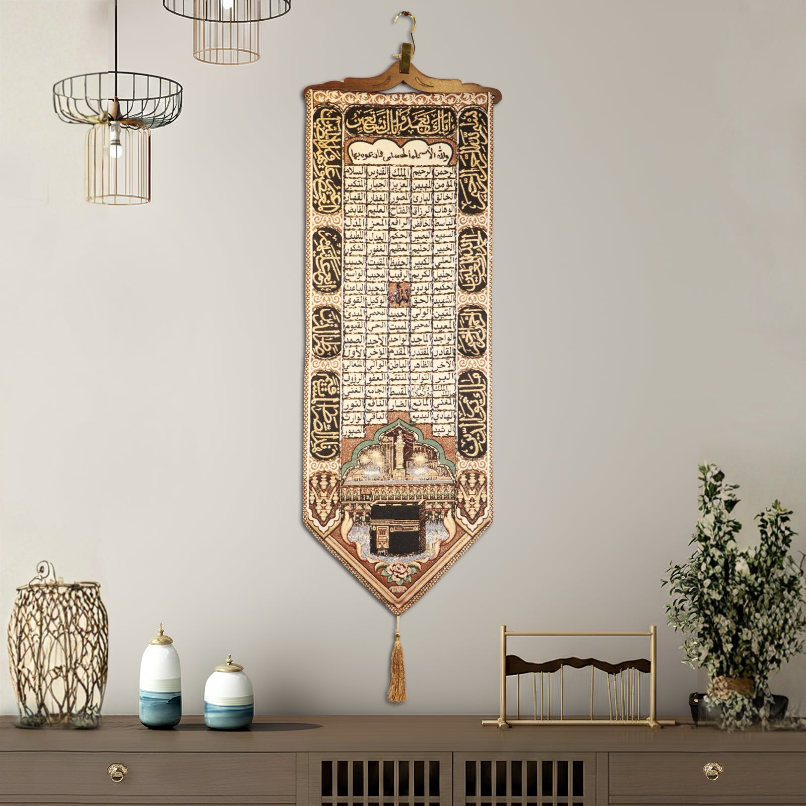 syrian kaaba asmaul husna islamic dabka work wall tapestry with embroidery decor