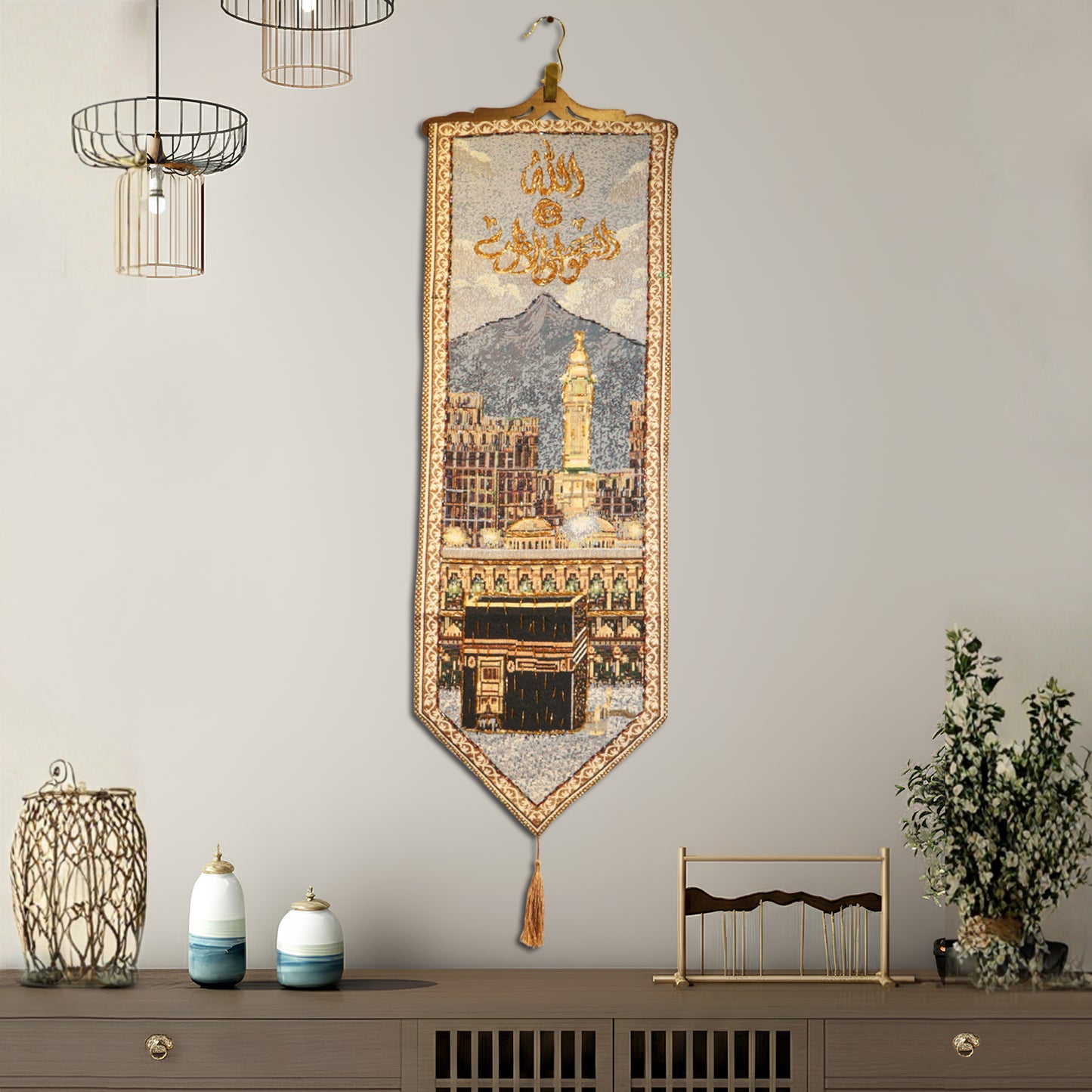 syrian kaaba islamic dabka work wall tapestry with embroidery decor vertical hanging