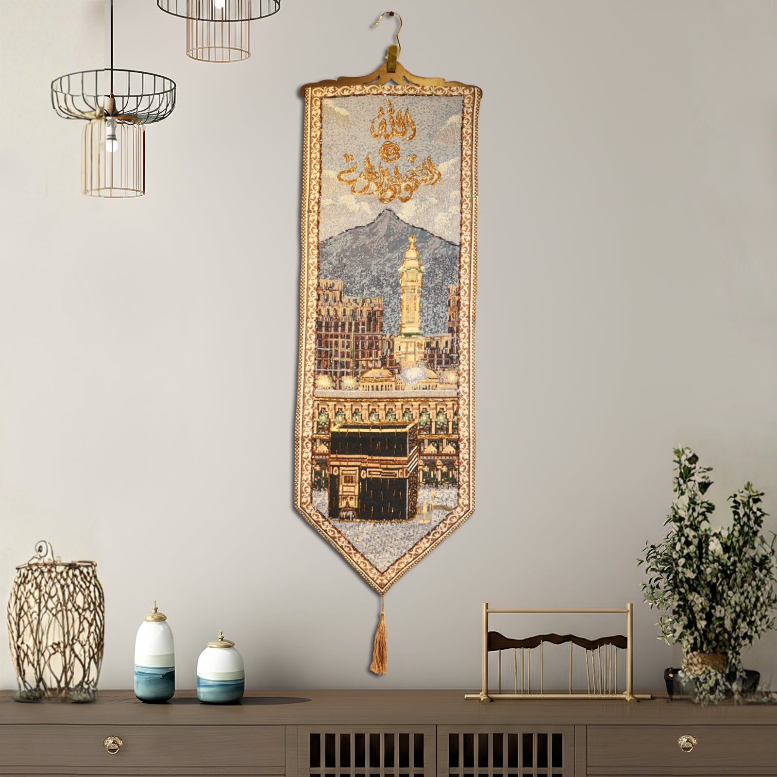 syrian kaaba islamic dabka work wall tapestry with embroidery decor vertical hanging