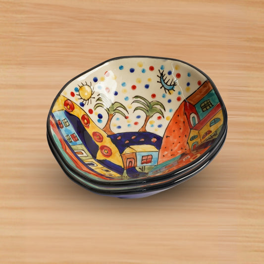  turkish ceramic curvy hexagonal bowl set of 2 for serving snacks salads and desserts with traditional glazed finish