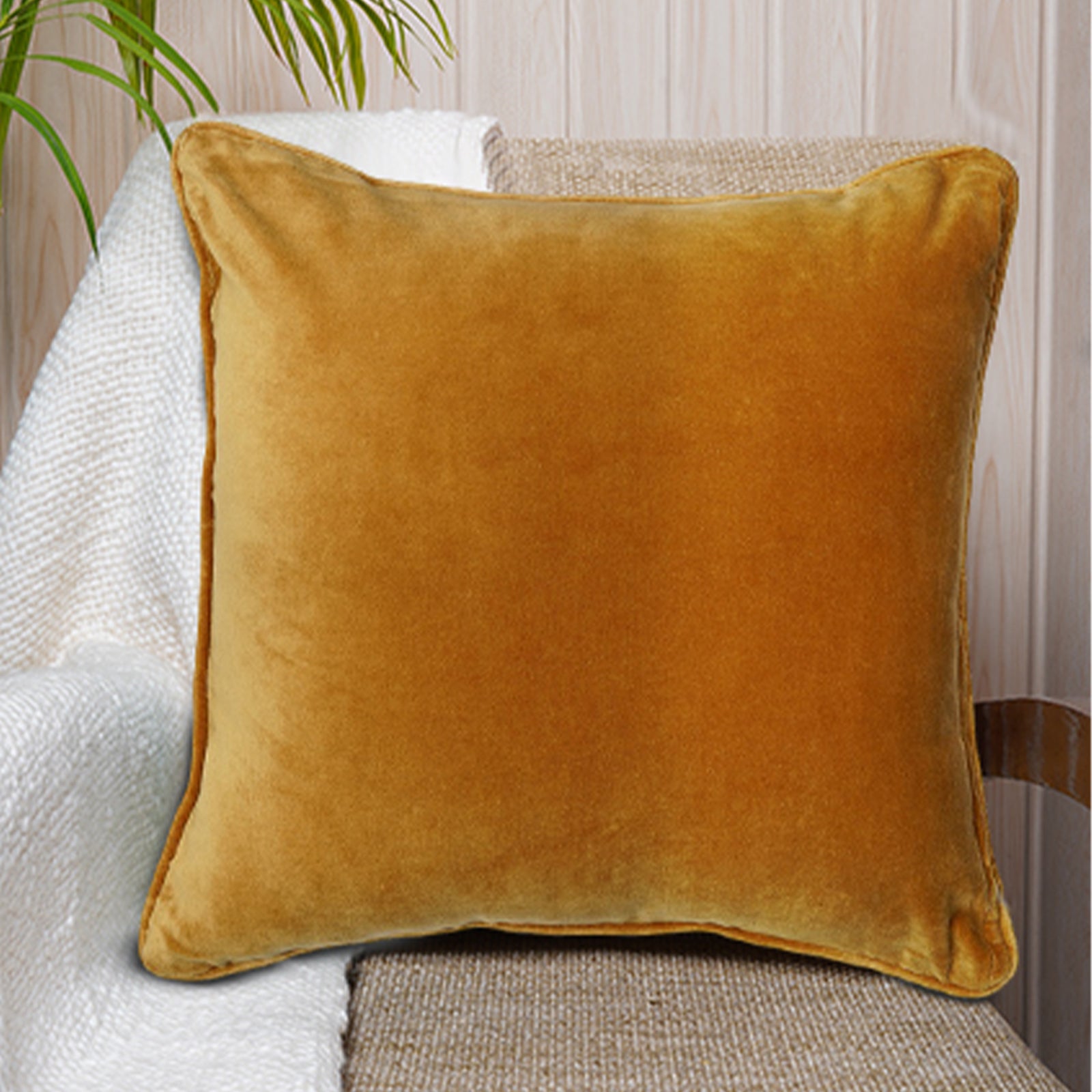Sunset cotton velvet cushion in square shape with chambray back - Dash & Twine Beauty and the Beasts Collection