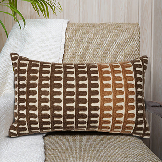 Geometric embroidered cushion in brown, beige, and rust tones - Dash & Twine Beauty and the Beasts Collection