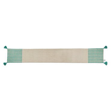 Hexa Green Tablerunner – Chambray Tablerunner with Green Embroidered Hexagons and Tassels