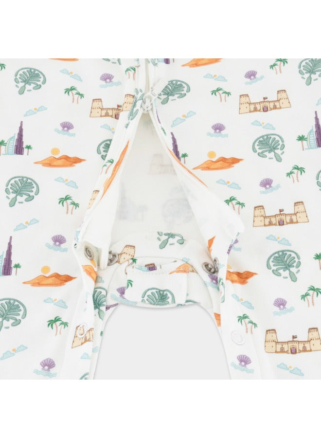 Baby Boys and Girls UAE 100% Organic Cotton Loose Fit Peek-a-Boo Flap Sleepsuit