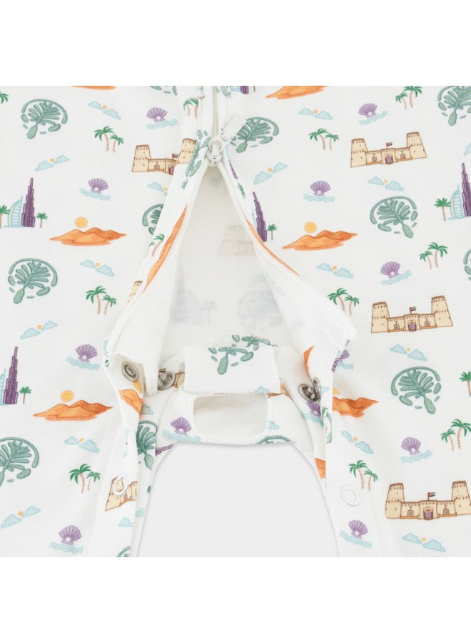 Baby Boys and Girls UAE 100% Organic Cotton Loose Fit Peek-a-Boo Flap Sleepsuit