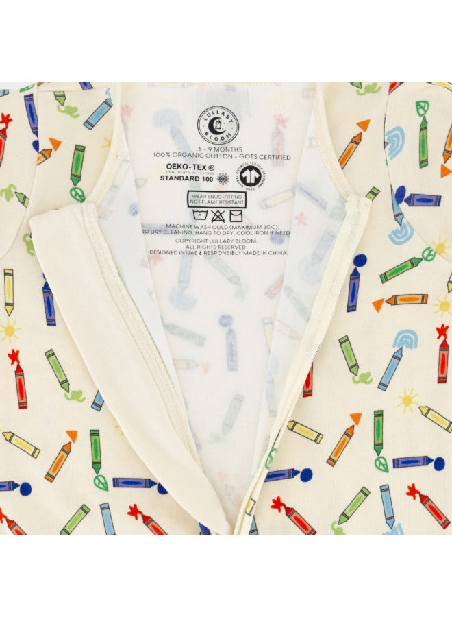 Baby Boys and Girls Crayons 100% Organic Cotton Loose Fit Convertible Footies Sleepsuit