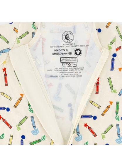 Baby Boys and Girls Crayons 100% Organic Cotton Loose Fit Peek-a-Boo Flap Sleepsuit