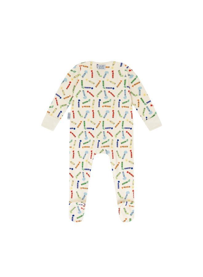Baby Boys and Girls Crayons 100% Organic Cotton Loose Fit Peek-a-Boo Flap Sleepsuit