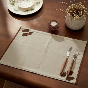Royal Print Placemat Set of 4 – Beige Placemat with Bold Brown Paw Embroidery