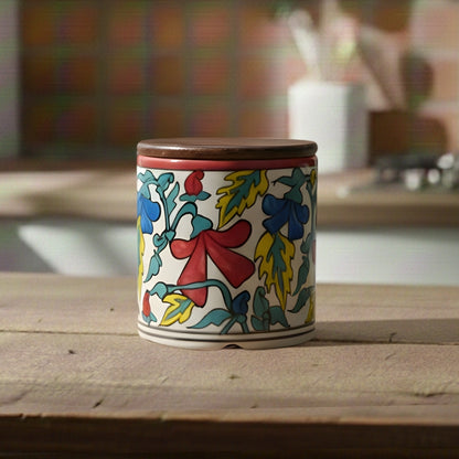 White Floral Circular Canister Set of 2