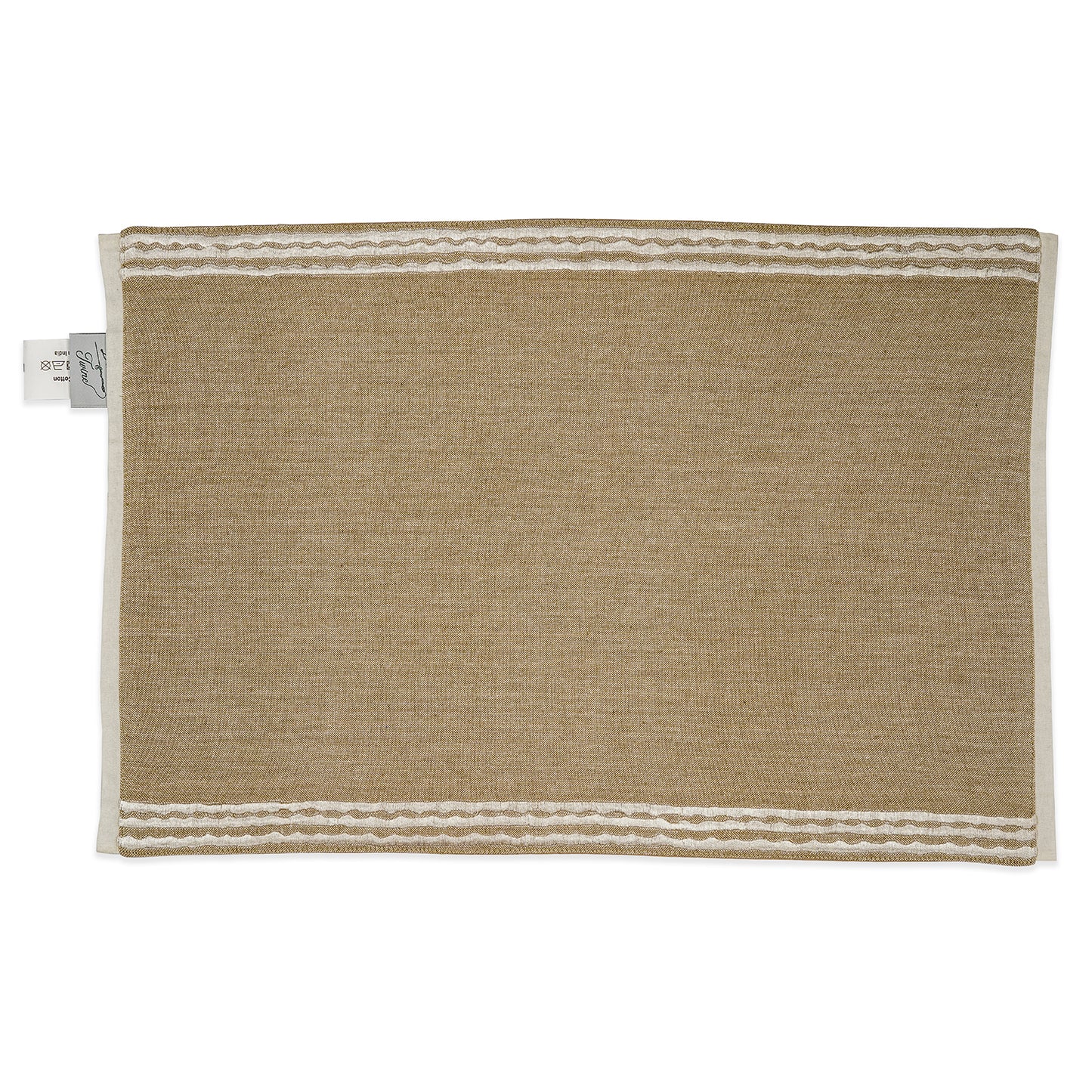 White Furrows Embroidered Table Runner & Placemats Set of 5 with Subtle Woven Trim