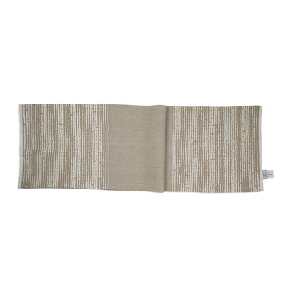 White Furrows Embroidered Table Runner & Placemats Set of 5 with Subtle Woven Trim