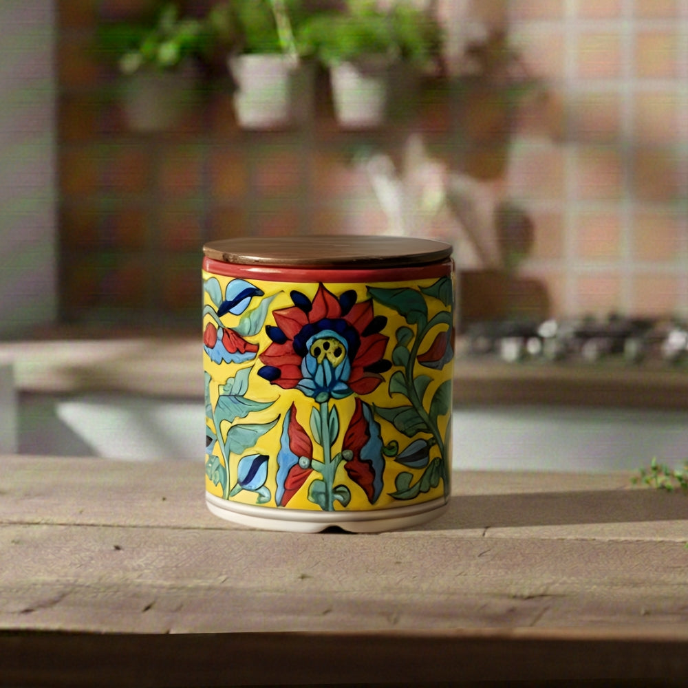 Yellow Floral Circular Canister Set of 2