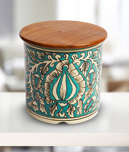 Turquoise Floral Circular Canister Set of 2