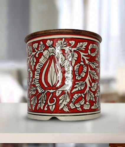 Red Floral Circular Canister Set of 2