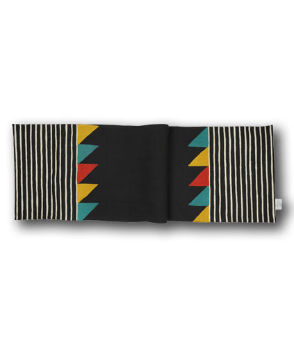 Sail La Vie Table Runner – Black Cotton Runner with Triangle and Stripe Embroidery